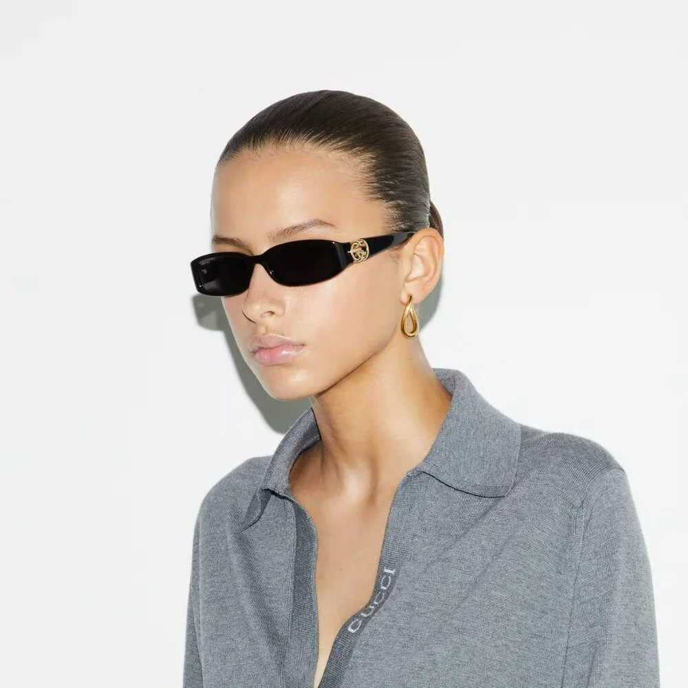 Gucci GG1661S 001 BRAND NEW Sunglasses Black Grey Rectangle Unisex